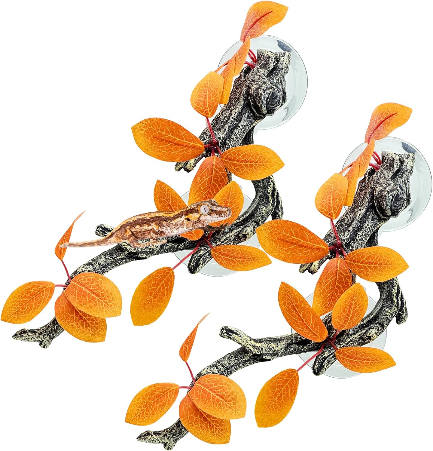 Fhiny Snake Climbing Branch, 2 PCS Resin Reptile Branches for Climbing with Suction Cups Reptile Tank Decor Accessories Frog Terrarium Plants for Corn Snake Frog Bearded Dragon Lizard Gecko