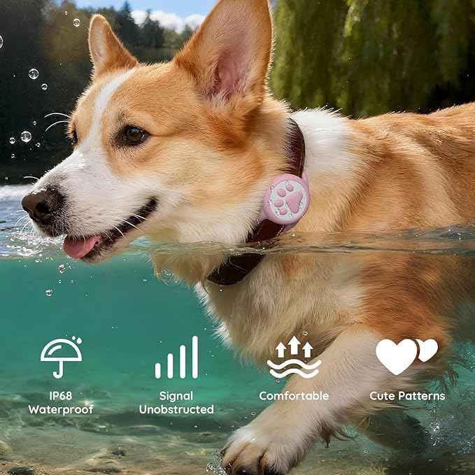 for Airtag Dog Collar Holder, Dog Airtag Holder Waterproof, Lightweight & Soft Silicone Air Tag Case for Pet Collars, Works with Multiple Tracker Tag Products(Black+Rose+Blue+Pink, 4 Pack)