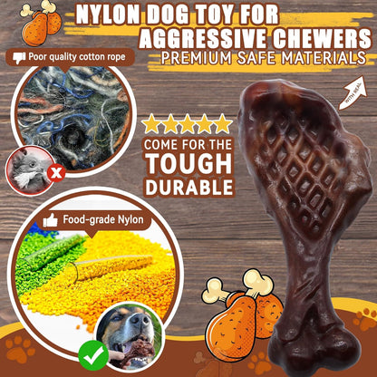 Dog Chew Toys for Aggressive Chewers, Indestructible Dog Toy for for Medium/Large Breed, Tough Nylon Teething Bone Toy to Keep Them Busy,Bacon and Real Beef Flavor (Bacon Flavor, 1 Pack)