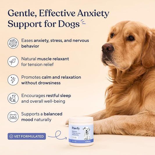 Pawfy Calming Chews for Dogs | Natural Dog Calming Chews - Supports Relaxation and Calm Behavior | Helps with Thunder, Separation, Chewing & Barking | Soothing Aid for Fireworks - 30 Turkey Treats