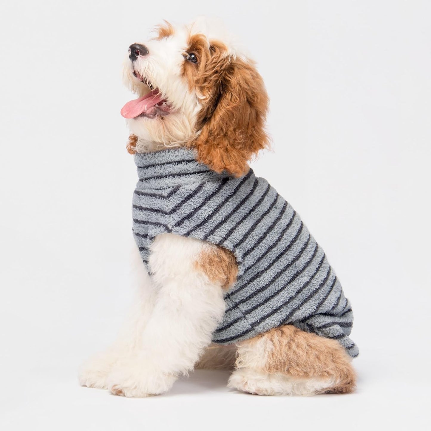 Fitwarm 2 Pack Striped Fleece Dog Sweater, Warm Winter Dog Clothes for Small Dogs Boy Girl, Fuzzy Pet Outfit, Puppy Chihuahua Jumper, Grey, Navy, XS