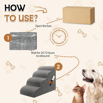 Romrol Dog Stairs Ramp for High Beds Couches, 33D High Density Foam Pet Steps with Durable Non-Slip Waterproof Fabric Cover, Dog Stairs for Small Dogs or Cats or Pets, 4-Step,Grey - Pawvie