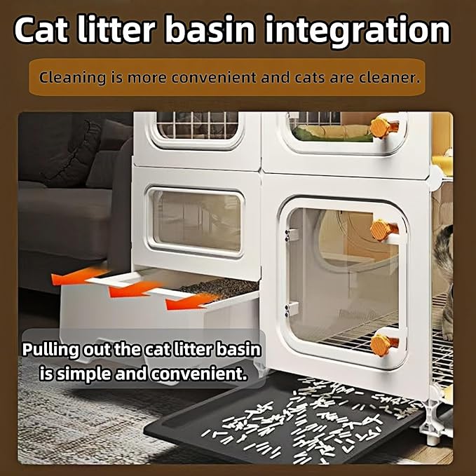 Indoor cat cage with Litter Box, Complimentary Cat Bed, Bow,lcat House with Wheels Outdoor,Large cat Villa Playpen, Small Animal Dog Kennel cat enclosures (41″(L) x18″(W) x46″(H))