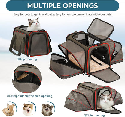 Petsfit 2 Side Expandable Pet Carrier Dog Carrier Cat Carrier for 2 Cats, 19" Lx 12" Wx 12" H, with Soft Cushion, Built-in Safety Rope, Pockets, Fit for Car Travel