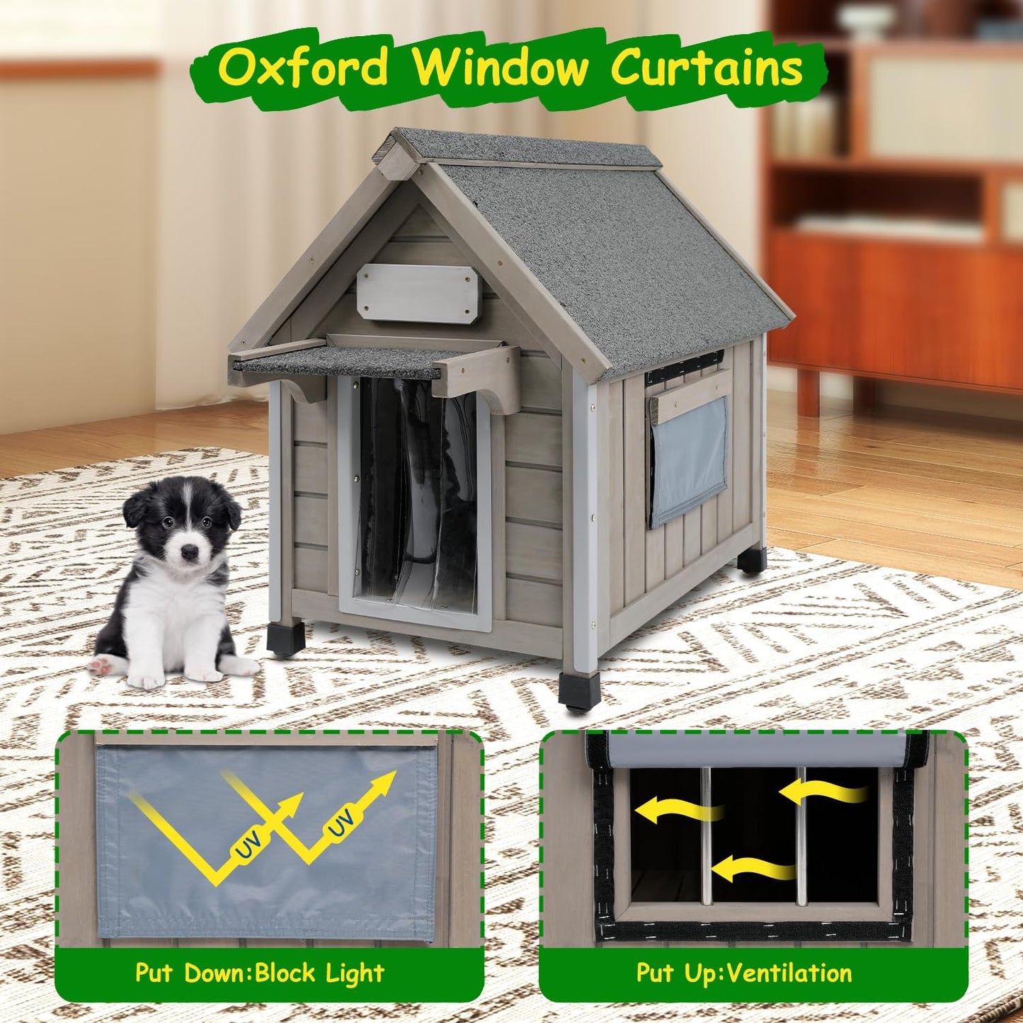 Dog House Outdoor Indoor Waterproof for Small Dog with Anti-Chewing Iron Frame, Raised Feet, Weatherproof Doghouse Kennel Puppy Shelter with Removable Floors(18" L*28.5" W*24" H)