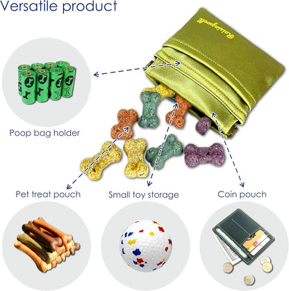 Dog Treat Pouch, Pocket Sized Pet Training Pouch, Hand Free Bronze Dog Walking Bag with Carabiner, Self-Closing Pet Feed Snack Reward, for Puppy Travel or Outdoor Use, NanoPTC