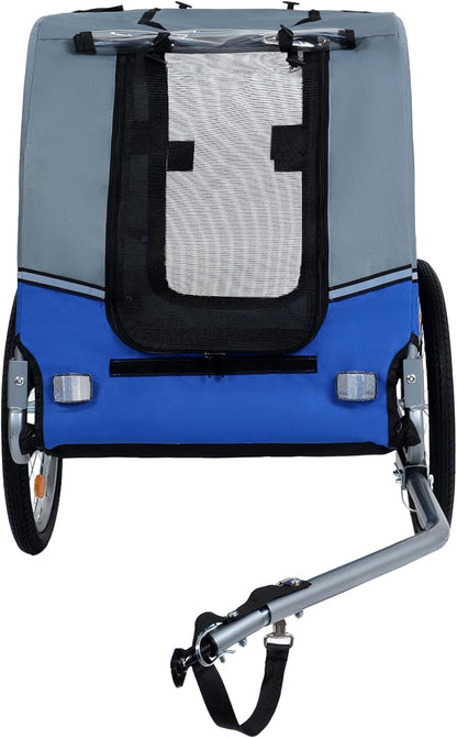 Blue-Grey Large Folding Bike Trailer for Dogs – Heavy-Duty Steel Frame, 66LB Capacity Pet Carrier for All-Terrain Cycling, Jogging & Camping Adventures! - Pawvie