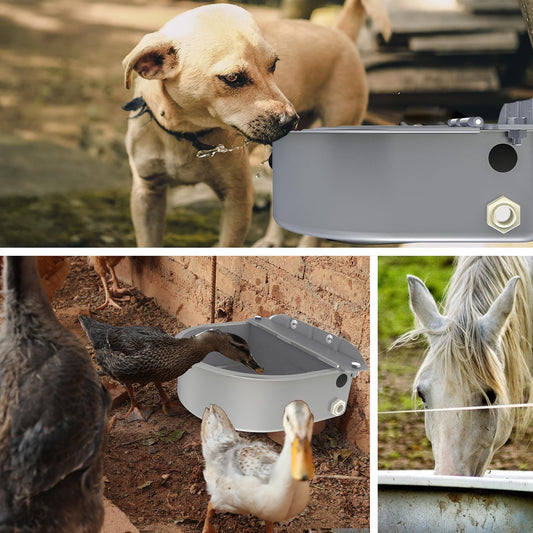 Automatic Water Dispenser for Dog Water Bowl Dispenser Large Size Stainless-Steel Waterer Feeder Self Filling Water Trough for Poultry and Livestock (Metallic Gray, Large)