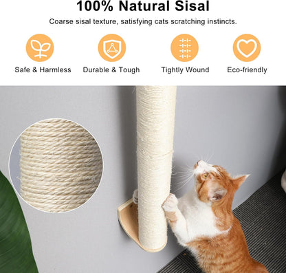 FUKUMARU Cat Wall Scratcher, 28" Wall Mounted Kitten Scratching Post, Sturdy Sisal Climbing Tree for Indoor Cats
