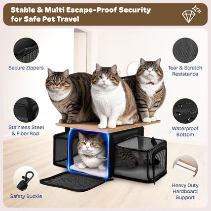 Top and 2 Sides Expandable Cat Carrier 17x11x11, TSA Airline Approved Dog Carriers for Medium Dogs, Soft-Sided Pet Carrier with Self-Locking Zippers for Kitten,Rabbit, Puppy, Guinea Pig Black