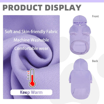 KOOLTAIL Basic Dog Hoodie - Soft & Warm Dog Hoodie Sweater with Leash Hole and Pocket, Pet Winter Coat, Cold Weather Clothes Sweatshirt for Small Medium Large Dogs Puppy Cat Boys Girls Lavender L