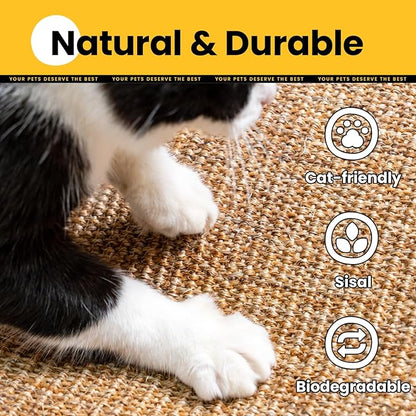 Cat Scratcher Mat,Sisal Cat Scratch Pad with Hook&Loop Tape,Wall Floor Kitten Scratching Pads Rug for Indoor,Furniture Protector for Couch&Carpets&Sofas,Kitty Bithday Gifts,Large,Brown,2 Pack