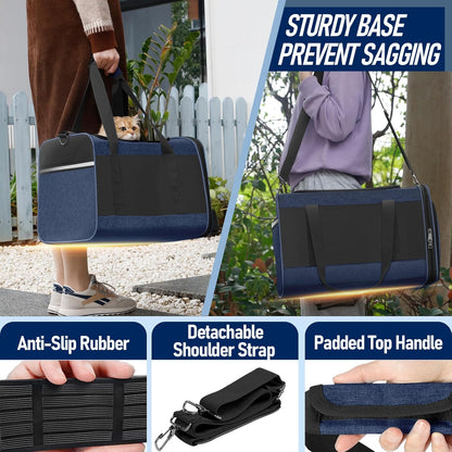 Dog Carrier Soft/Cat Crates Large Cat 20 to 25 pounds/Softsided Pet Car Travel Carry Bag 15 Pound Puppy/Top Open Transport Kennel Navy