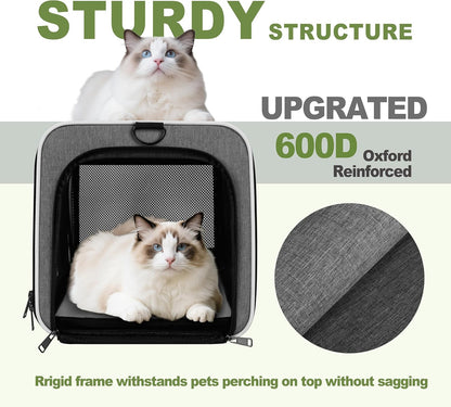 Cat Carrier 18x11x11 Top Load Soft Pet Travel Bag Over 15 lbs, Collapsible Small Dog Puppy Crate 10 Pounds, Small Animal Rabbit Kennel Carrying Case, Kitten Mesh Cage Medium Cat Under 25 Grey