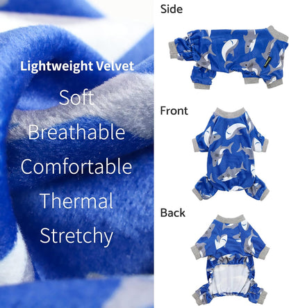 Fitwarm Shark Dog Pajamas, Dog Clothes for Small Dogs Girl Boy, Pet Onesie with Feet, Cat Outfit, Lightweight Velvet, Royal Blue, XXL