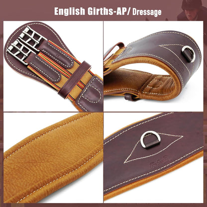 Jeereal English Dressage Girths,Breathable Horse Girth for English Saddle,Premium Equestrean Gear,Made Genuine Leather
