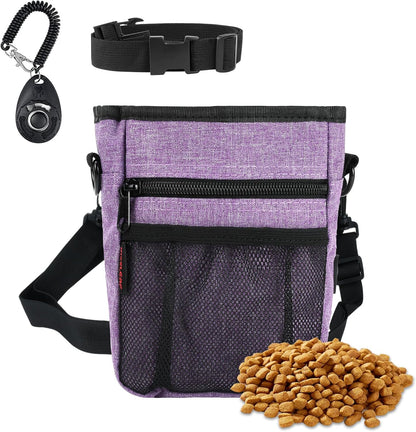 Dog Treat Pouches for Pet Training with Magnetic Closure Treat Pouches for Pet Training,Large Dog Treat Training Pouch and Dog Clicker,Training Treat Pouch Built-In Poop Bag Dispenser-Purple.