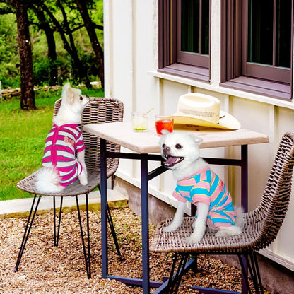 TONY HOBY Male Dog Pajamas, Dog Jumpsuit with Rose Red Stripe, Colorful Dogs Shirt for Small Medium Dogs (Rose Red&White, Boy, L)