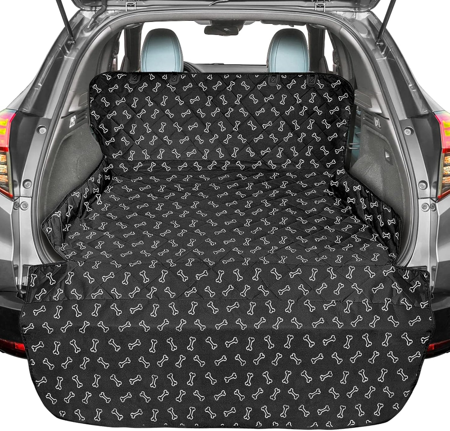 F-color SUV Cargo Liner for Dogs, Water Resistant Pet Cargo Cover Dog Seat Cover Mat for SUVs Sedans Vans with Bumper Flap Protector, Non-Slip, Large Size Universal Fit, Bone - Pawvie