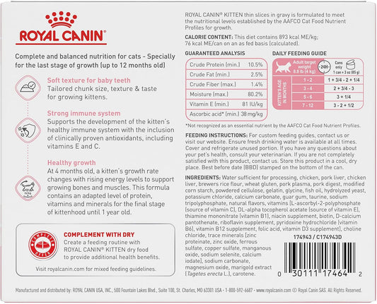 Royal Canin Feline Health Nutrition Kitten Thin Slices in Gravy Canned Cat Food, 3 oz can (6-pack)
