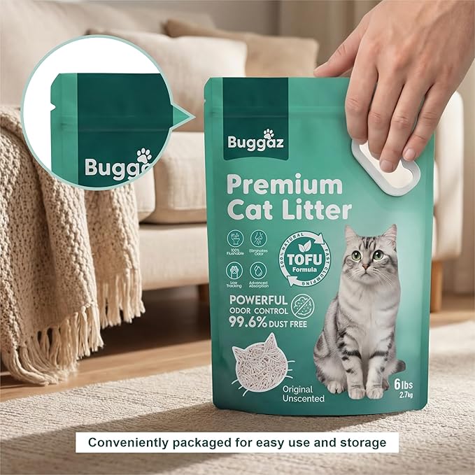 Premium Tofu Cat Litter-18lbs |Natural, Compostable, Flushable, Low Tracking, Unscented Fast Clumping & Ultra Absorbent | Dust-Free, Water-Soluble & Odor Control Litter 6lbs×3 Bags