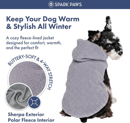 Spark Paws Teddy Dog Sweater, Sherpa Jacket Vest with Warm Fleece Lining, Winter Coat Suitable for Small Medium Large XL XXL Breeds - Grey - 2XL