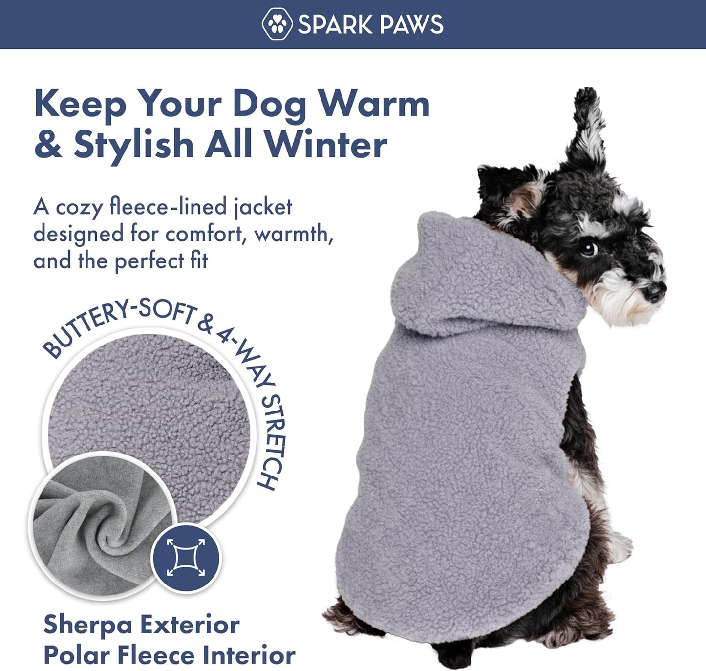 Spark Paws Teddy Dog Sweater, Sherpa Jacket Vest with Warm Fleece Lining, Winter Coat Suitable for Small Medium Large XL XXL Breeds - Grey - 3XL
