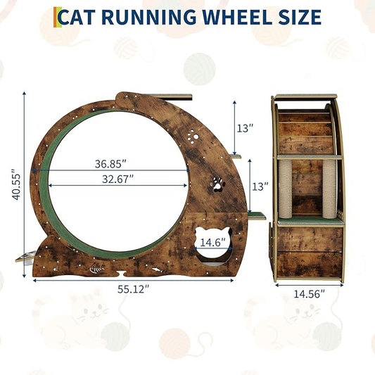 55" Multi-Cat Exercise Wheel with 3-Level Jumper & Scratching Pad - Silent TPE Spinner Activity Center with Rest Area to Prevent Boredom and Obesity in Indoor Cats