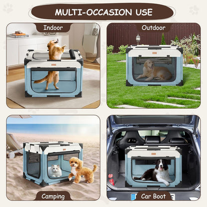 Dog Crate - Soft Pet Kennel for Dogs/Cats, 3-Door Breathable Travel Cage with Mesh Window, Portable Dog Kennel for Indoor & Outdoor, Blue-XL