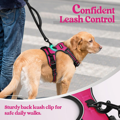 rabbitgoo Dog Harness No Pull with 2 Leash Clips, Adjustable Soft Padded, Reflective Oxford No Choke Pet Vest with Easy Control Handle for Large Dogs, Hot Pink, XL