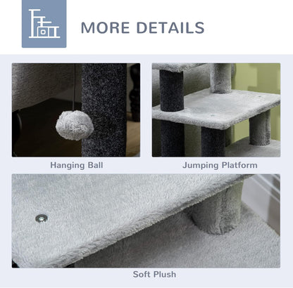 PawHut Pet Stairs, Adjustable Height 3/4 Step Cat Steps with Scratching Post, Condo, Toy Ball for High Bed, Sofa, Couch, Indoor Small Cats, Kittens, Gray