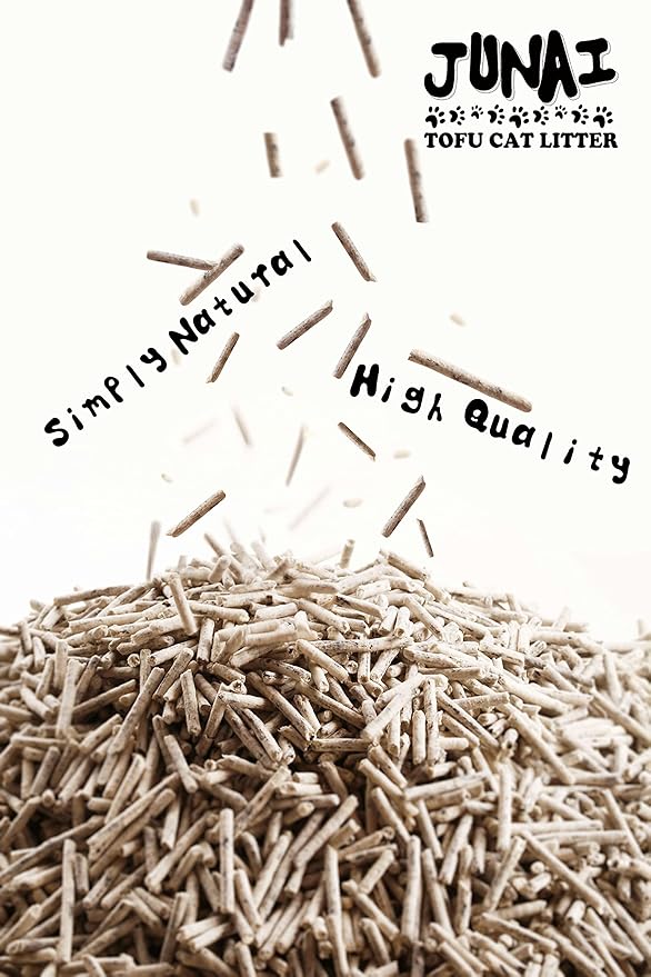 JUNAI Tofu Cat Litter 8 Packs(2.3kg x 8), Active-Carbon Natural Clumping Cat Litter Pellet flushable Biodegradable Kitty Litter, Good for All cat Litter Box, Lightweight dust Free and Odor Control