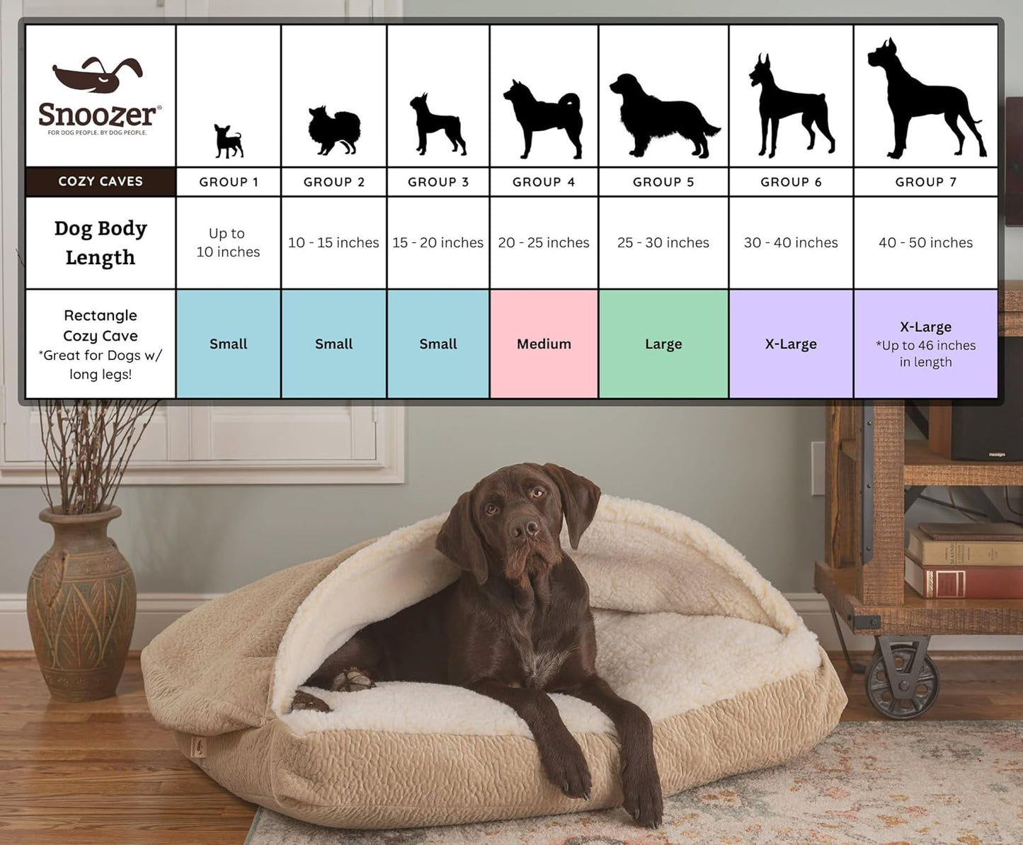 Snoozer Pet Products Luxury Rectangle Cozy Cave Dog Bed with Microsuede, Showdog Collection, Extra Large, Merlin Pewter