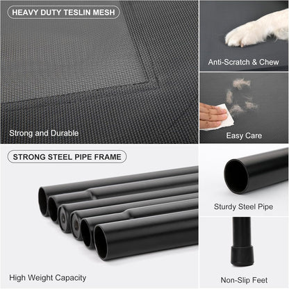 Cooling Elevated Dog Bed with Non-Slip Floor Protectors & Breathable Mesh, Raised Indoor & Outdoor Dog Cot Hammock, 34" L x 25" W x 8" Th, Small, Grey