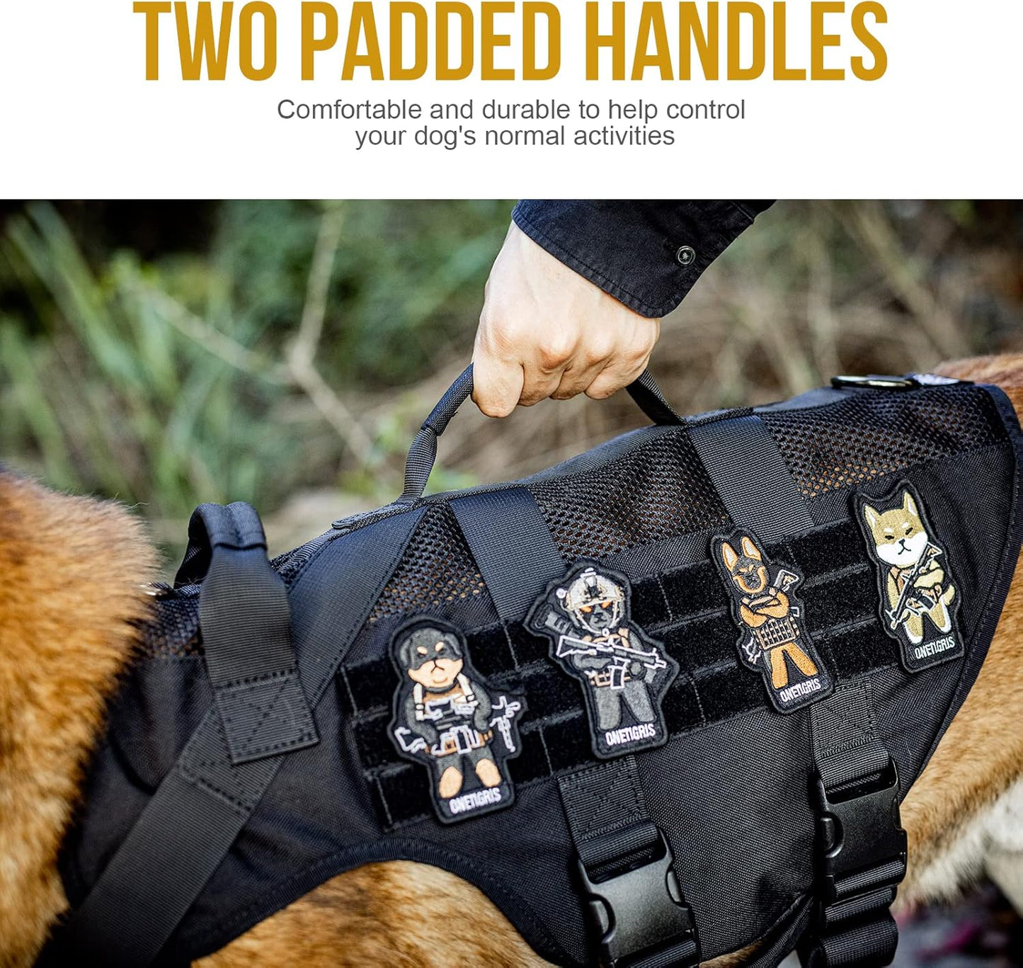 OneTigris No Pull Tactical Dog Harness for Medium Large Dogs, Mesh Design Breathable Military Dogs Molle Vests with Handles, Service Dog Vest Harness for Walking Hiking Training (XL, Black)