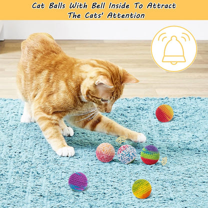 Retro Shaw Cat Toys Balls, Woolen Yarn Cat Ball Toy with Bell Inside, Kitten Toys for Indoor Cats, Interactive Cat Chew Toys for Kitty Kitten, 6 Pack