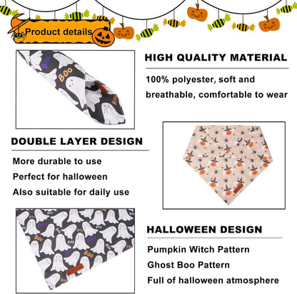 ADOGGYGO Halloween Dog Bandanas, Ghost Pumpkin Witch Scarf, Multi Size, Black Orange Halloween Bandanas for Extra Large Dogs Pets (X-Large)