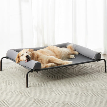 RRPETHOME Large Elevated Cooling Dog Bed, Raised Dog Cot Beds for Large Dogs, Elevated Outdoor Pet Bed, Chew Proof Portable Cooling Pet Cot with Skid-Resistant Feet and Breathable Mesh