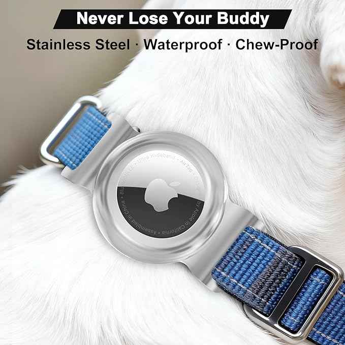 Chew-Proof Airtag Holder for Dogs, Heavy Duty Stainless Steel & Waterproof, Tough Protective Case for Dogs, Slide-On Design Fit for Most Collars and Straps, Full Coverage (Large, 1 Pack)