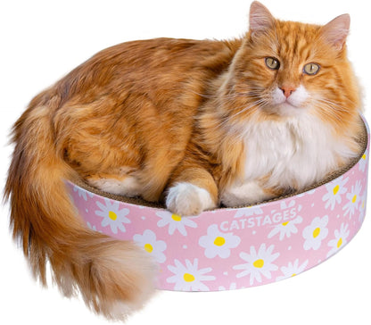 Catstages Scratch & Snuggle Daisy Two-in-One Corrugated Cat Scratcher and Lounging Spot, Floral Design, Pink