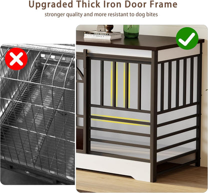 78 Inch Double Dog Crate Furniture, Extra Large Dog Kennel Indoor with Divider, Heavy Duty Dog Cage for 2 Dogs, Decorative Wooden Dog House Decorative Table TV Stand, Pet House for XLarge Dogs,White