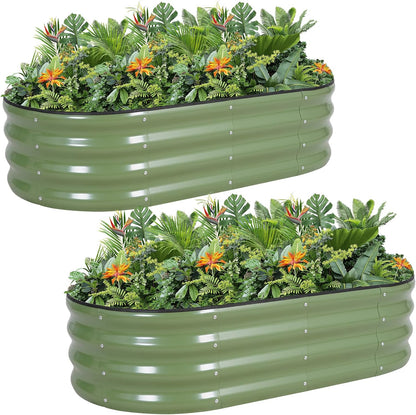 G GOOD GAIN Galvanized Metal Raised Garden Bed Kit - 4x2x1FT Outdoor Planter Box with Safety Edging and Gloves for Vegetables, Fruits, Flowers(Oliver Green, 2PC)
