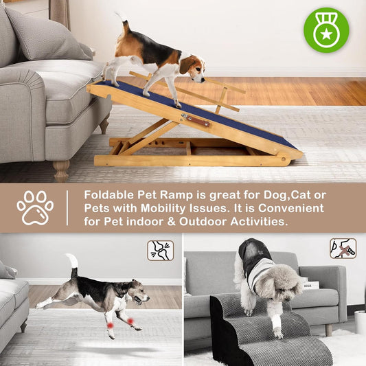 Dog Ramp for Beds, Cars, Couches, Dog Steps Anti-Slip Surface, Dogs Ramps for Old Small Pet,High Traction with Platform, 7 Adjustable Heights 16" to 27" Up, Portable Stairs Design for Dogs, 45.3" Long