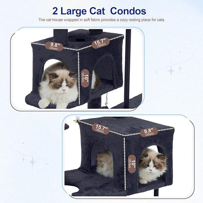 51.2'' Cat Tree Tower, Cat Tower with Scratching Post, Sturdy Steel Pube Cat Tree for Inoor Cats Large Adult, Cat Hammock and Basket, Padding Top Platform, Drak Gray GCT014G