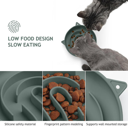 Coomazy Silicone Slow Feeder Dog Cat Bowls, Interactive Puzzle Toy for Pets Food Training, Keeps Dogs Cats Busy, Prevents Puppy Kitty Overeating (Dark Green, 1.4Cup)