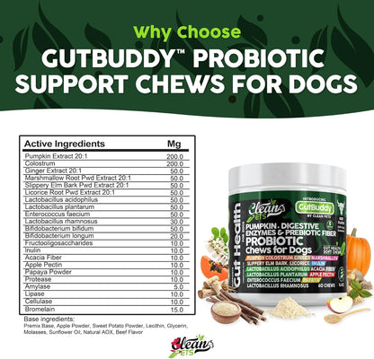Probiotics for Dogs with Pumpkin, Colostrum, Digestive Enzymes, Ginger, Slippery Elm, Licorice, Inulin Fiber & More | Beef Flavor Soft Chews for Gut Health and Digestion Dog Supplement