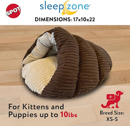 SPOT Sleep Zone Cuddle Cave - Cat Cave Bed for Indoor Cats and Mini Dogs, Durable, Comfortable, Washable for Kittens and Puppies Under 10 lbs and 12 inches Long, Corduroy Brown