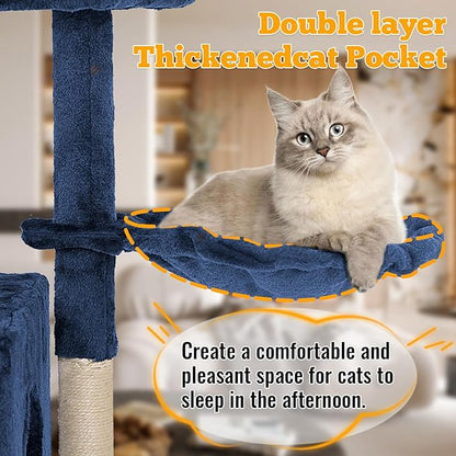 FDW 37.8 inch Cat Tree Cat Tower for Indoor Cats with Scratching Posts,Multi-Level Cat Furniture Activity Center Stand House Cat Condo Modern Cat Tower with Hanging Cradle & Funny Toy,Navy Blue