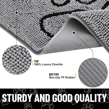 Smiry Dog Door Mat for Muddy Paws, Absorbent Dirt Trapper Non Slip Quick Dry Washable Chenille Mat for Mud Dogs, Entry Rug for Indoor and Outdoor (59x24 Inches, Grey)