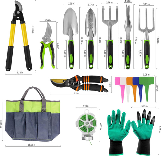 Gardening Tools – 42 Piece Premium Gardening Tool Set,Heavy Duty Hand Tools with Fashion Garden Tools Organizer Handbag,Rust-Proof Gardening Tool Kit, Ideal Gardening Gifts for All (Green/Grey)